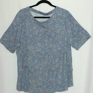 J. Jill Blue Paisley Print Tee – Relaxed Fit 100% Pima Cotton Top Tee | Size 2X